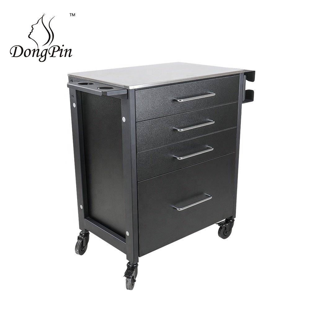 Black Tattoo Station Stainless Salon Trolley Stand Tattoo Rolling Cart Beauty Salon Tool Cart