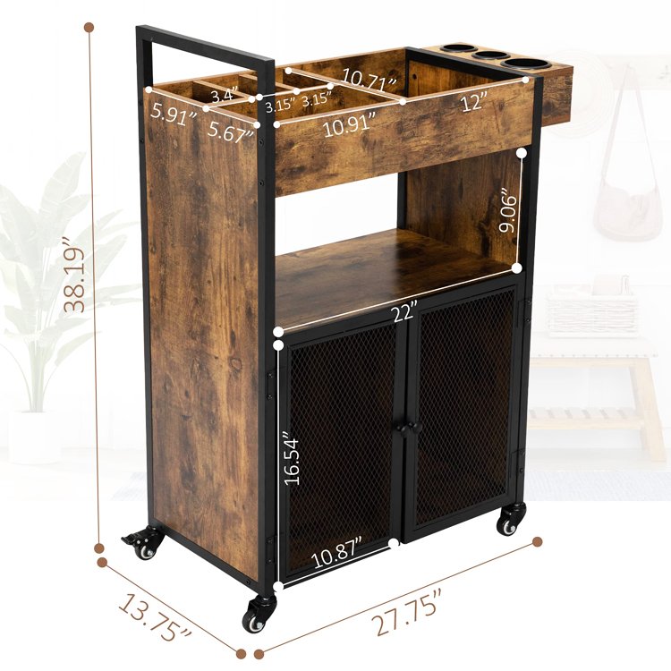 Manicure Salon Beauty Hair Wooden Rolling Cart SPA Tattoo Hairdresser Barber Tool Storage Cabinet Trolley with Charging Station