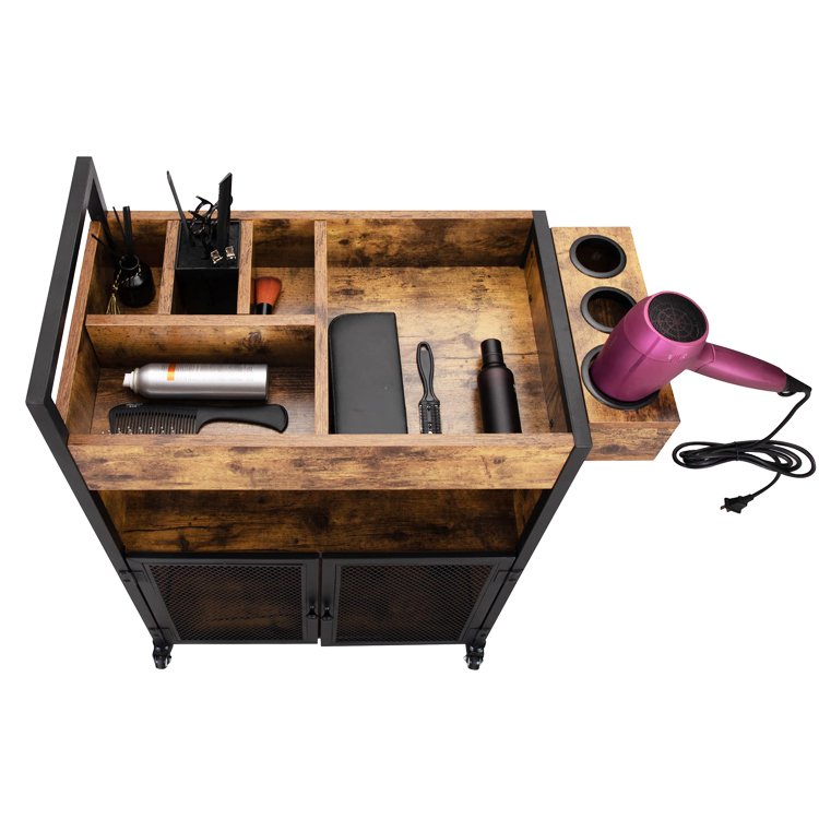 Manicure Salon Beauty Hair Wooden Rolling Cart SPA Tattoo Hairdresser Barber Tool Storage Cabinet Trolley with Charging Station