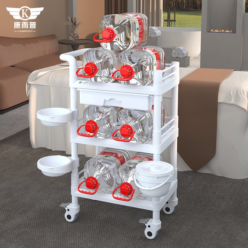 wholesale ABS material Hospital multi-functional nursing trolley 3-layer cleaning with detachable double barrel engineering