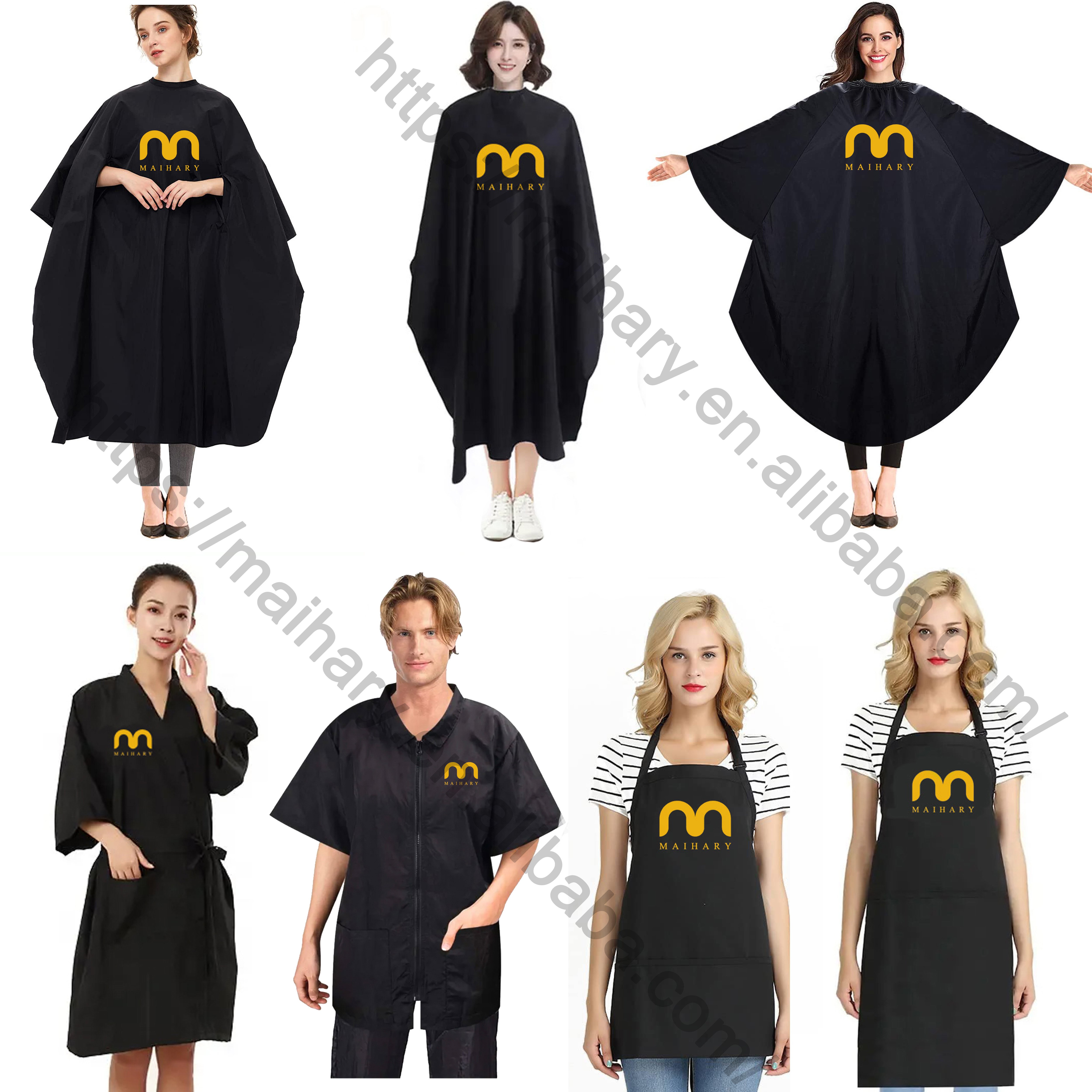 Factory Mix 5 PCS Custom Logo Waterproof Polyester Barber Salon Black Hairdressing Barber Hair Cutting Cape