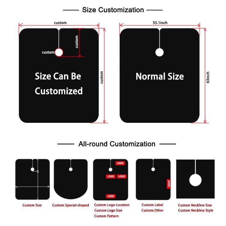 Factory Mix 5 PCS Custom Logo Waterproof Polyester Barber Salon Black Hairdressing Barber Hair Cutting Cape