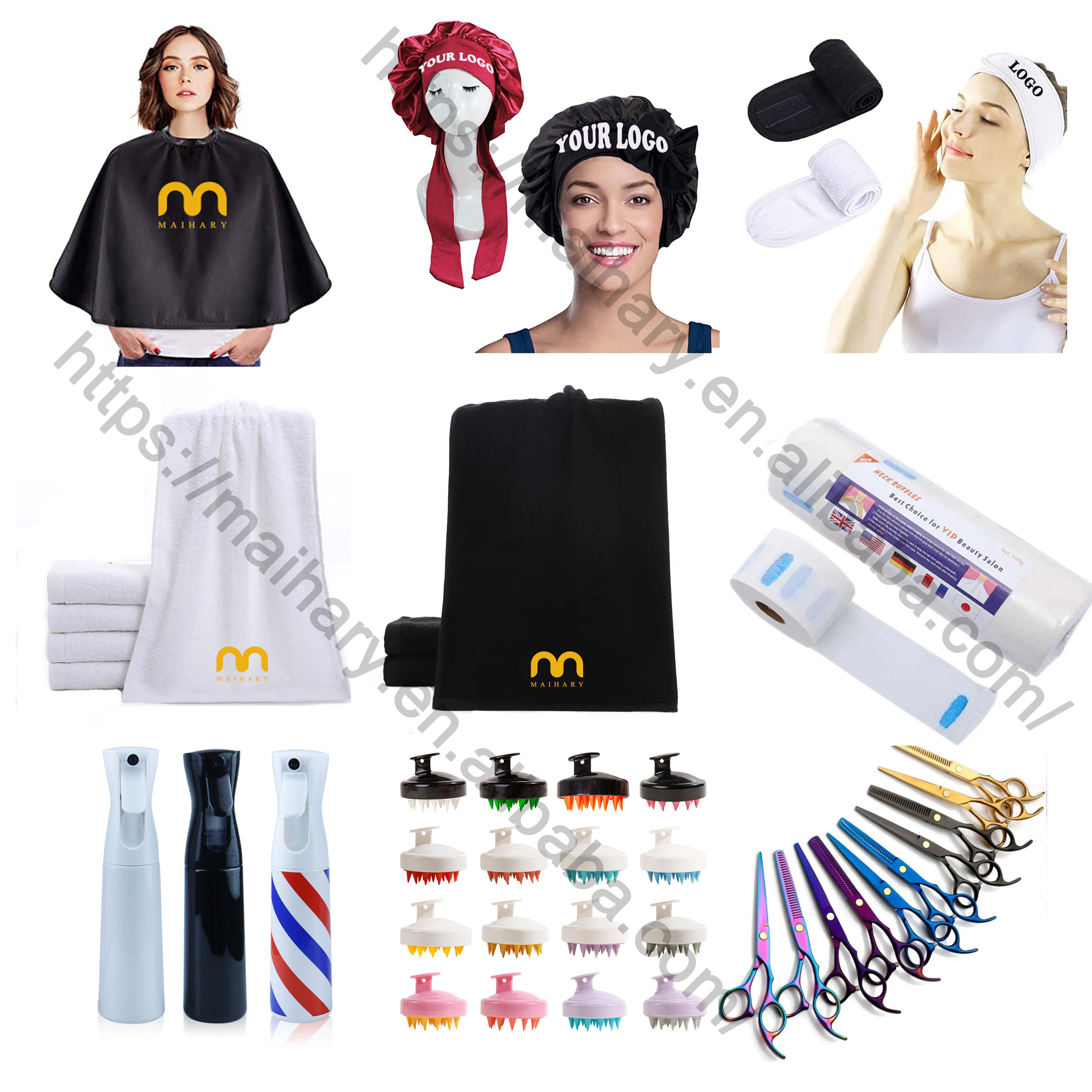Factory Mix 5 PCS Custom Logo Waterproof Polyester Barber Salon Black Hairdressing Barber Hair Cutting Cape