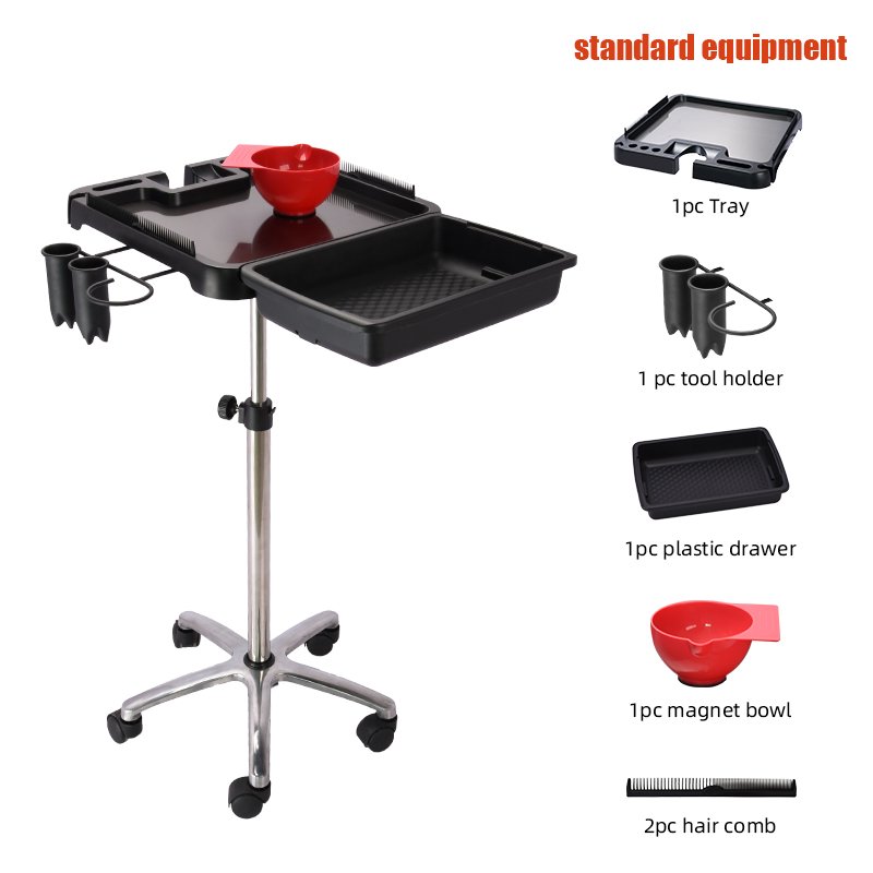 Magnetic Rolling Aluminum Tray Cart on Wheels for Hair Stylist, Hair Salon Wig Holder Removable Hair Extension Tool Tray