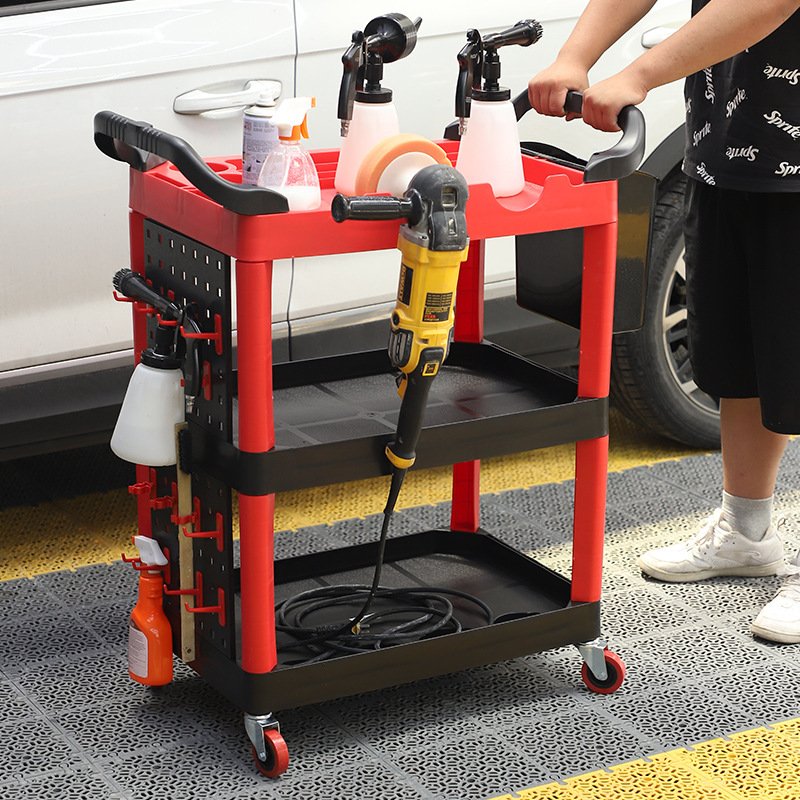 Multi-purpose Auto Beauty Trolley Garage Car Washing Shop Three-story Auto Beauty Tool Cart With Bucket