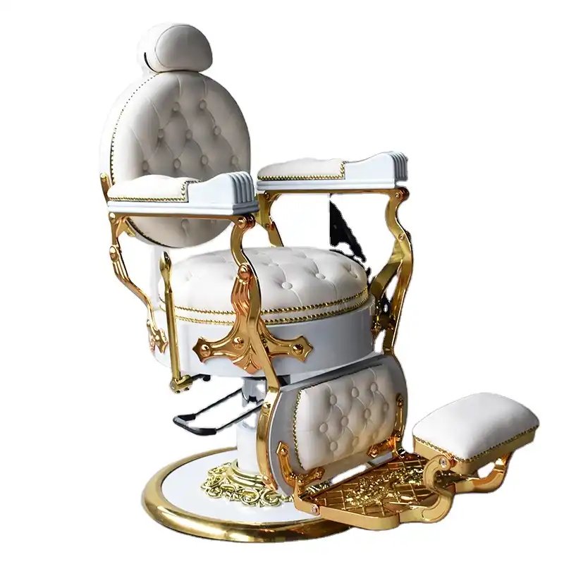 Retro European-Style White Barber Chair for Upscale Beauty Salon Equipment