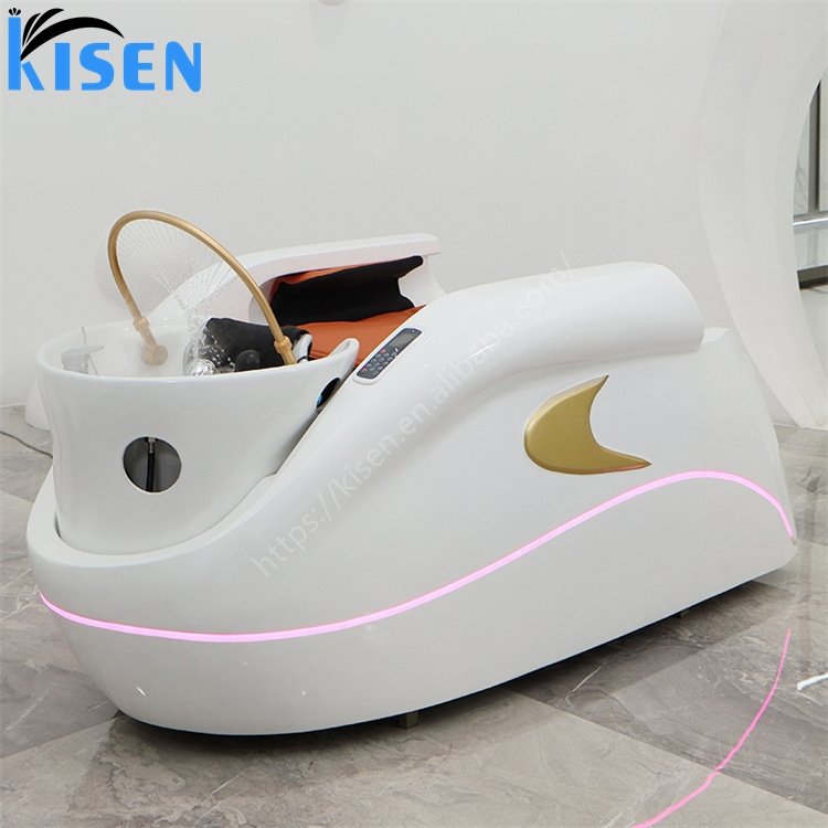 KISEN Luxury Hair Washing Chair Lay Down Table Shampoo Massage Bed With Head Therapy Steamer For Hair Spa Beauty Hair Salon