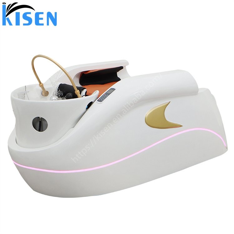 KISEN Luxury Hair Washing Chair Lay Down Table Shampoo Massage Bed With Head Therapy Steamer For Hair Spa Beauty Hair Salon