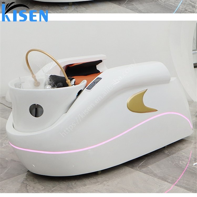 KISEN Luxury Hair Washing Chair Lay Down Table Shampoo Massage Bed With Head Therapy Steamer For Hair Spa Beauty Hair Salon