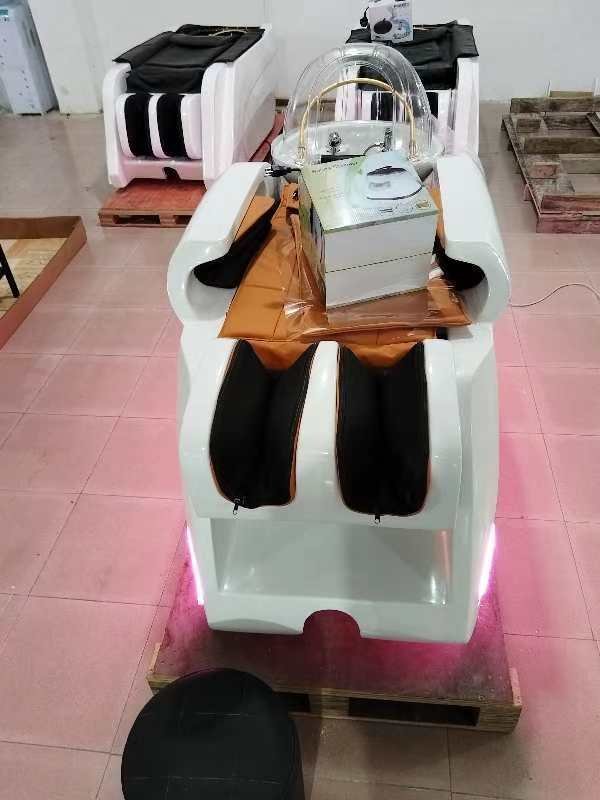 KISEN Luxury Hair Washing Chair Lay Down Table Shampoo Massage Bed With Head Therapy Steamer For Hair Spa Beauty Hair Salon