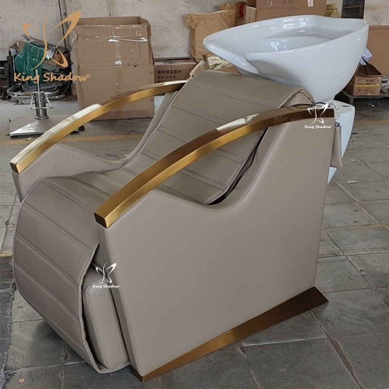 Shampoo Chair Backwash Unit / Shampoo Bowl And Chair Hair Salon Furniture / Salon Gold Shampoo Chair