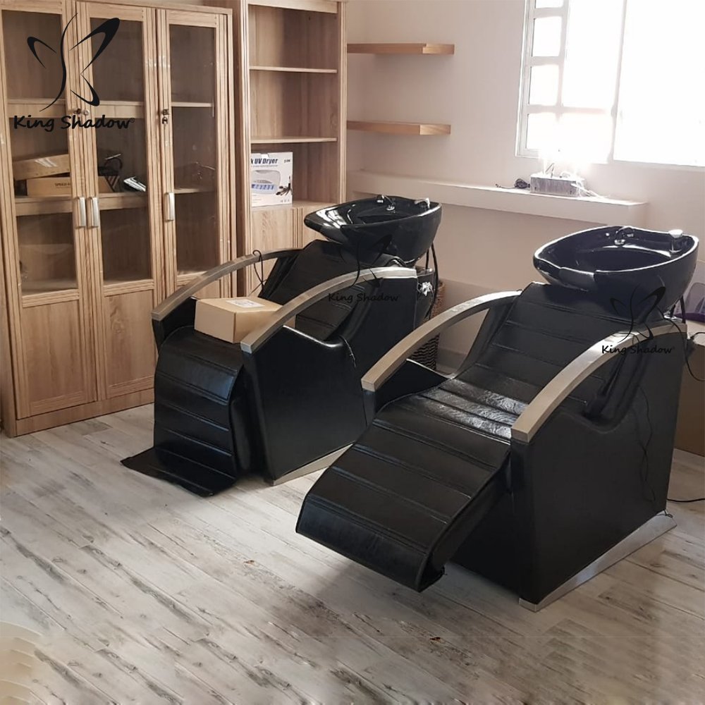Shampoo Chair Backwash Unit / Shampoo Bowl And Chair Hair Salon Furniture / Salon Gold Shampoo Chair