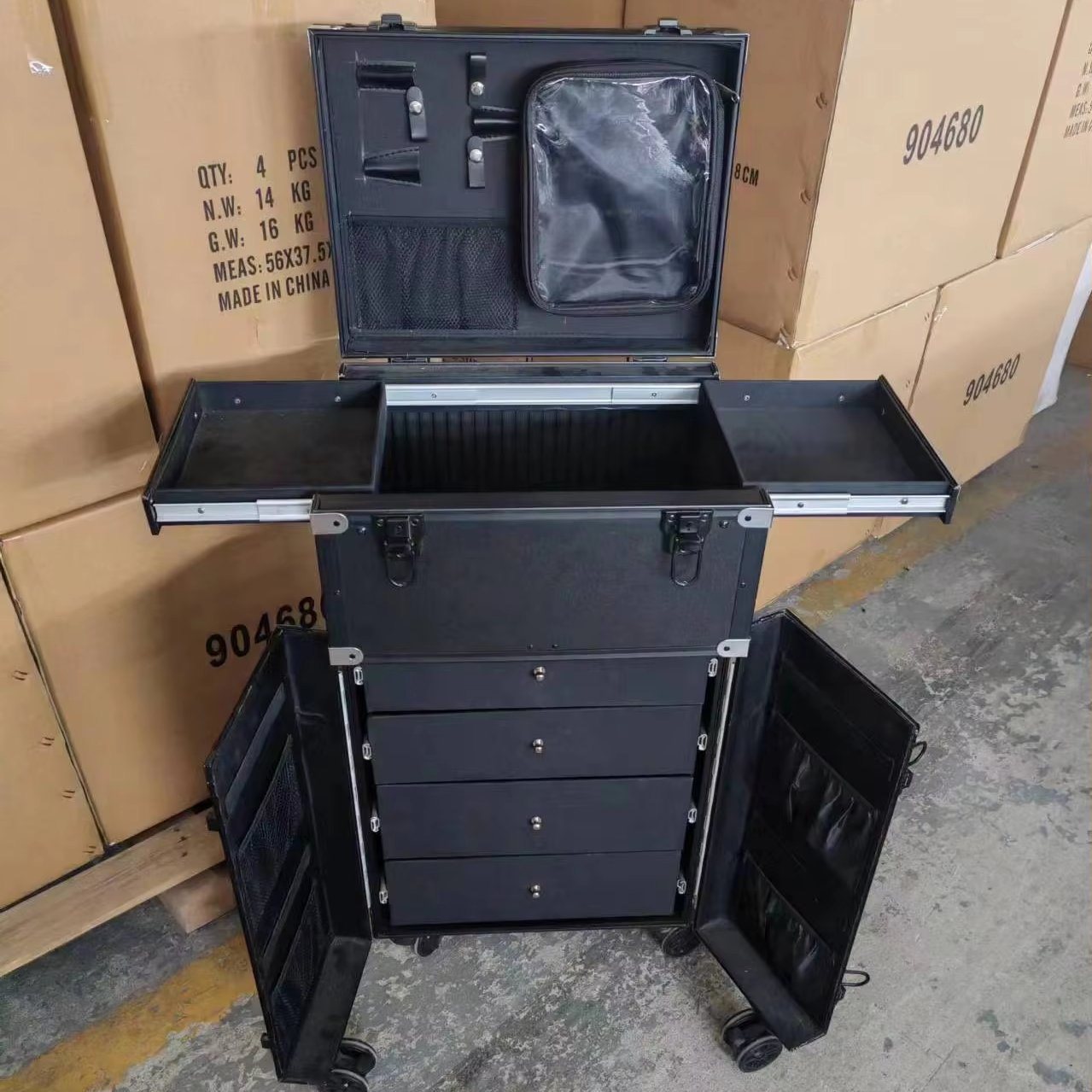c Professional Makeup Train Case Large Cosmetic Luggage with Hair Dryer Holder Hairdressing Trolley Beauty Salon Essentials