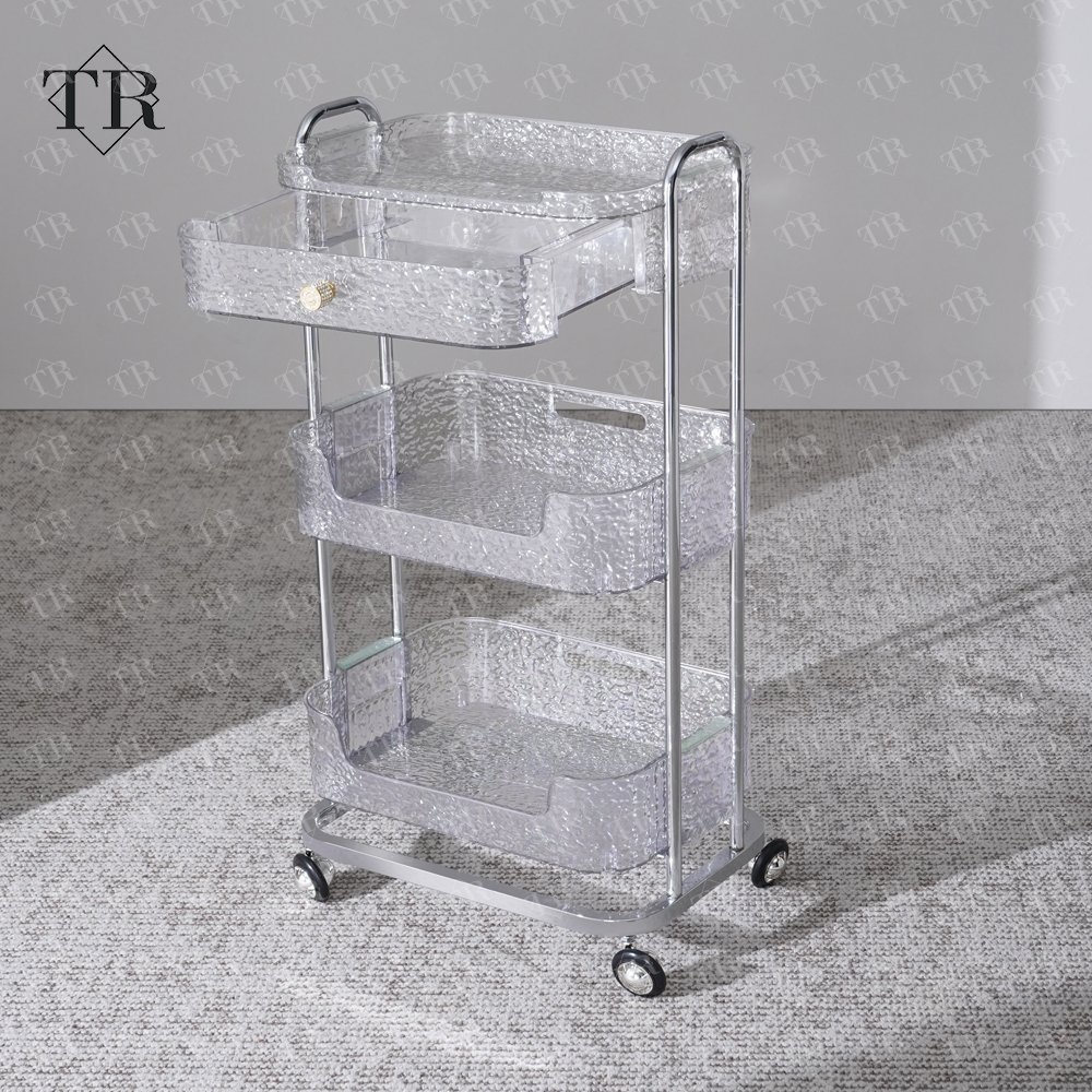Turri Acrylic Metal Salon Trolley Cart Salon Furniture Eyelash Beauty Cabinet Trolley Spa Hairdressing Trolley Cart