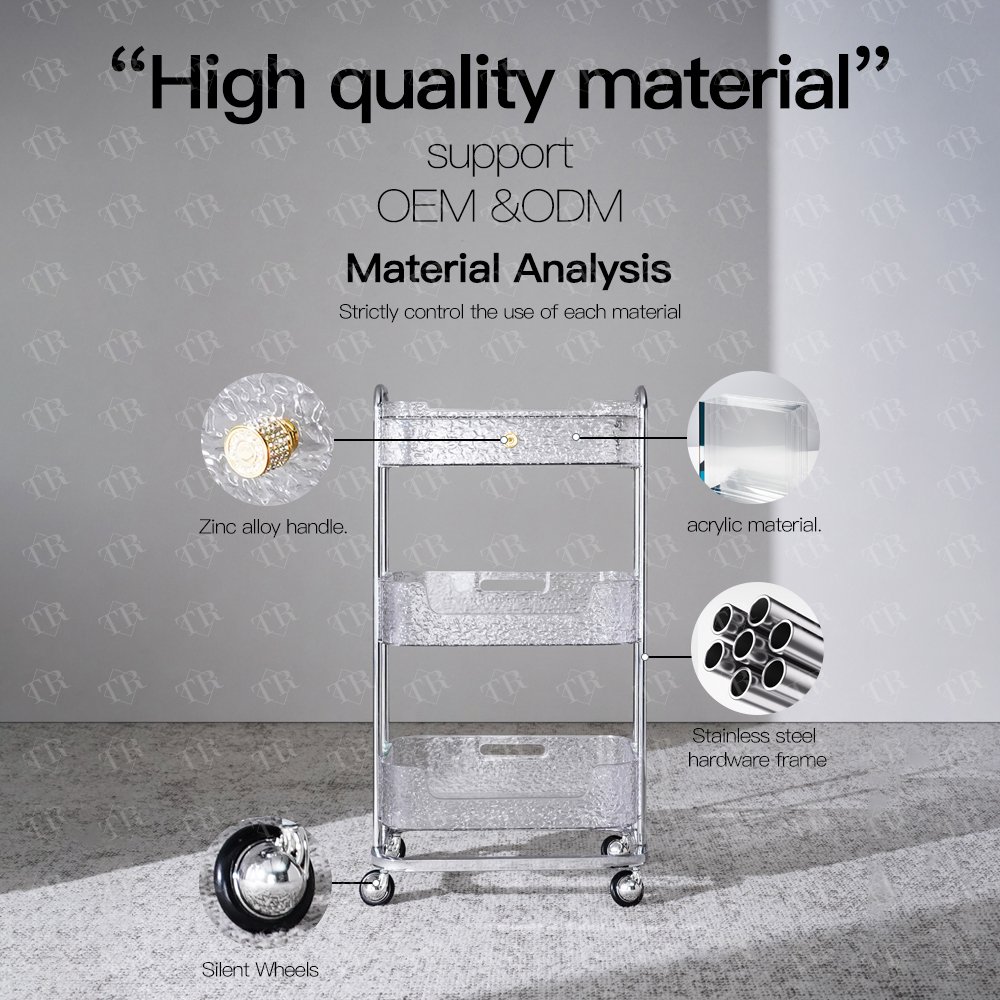 Turri Acrylic Metal Salon Trolley Cart Salon Furniture Eyelash Beauty Cabinet Trolley Spa Hairdressing Trolley Cart