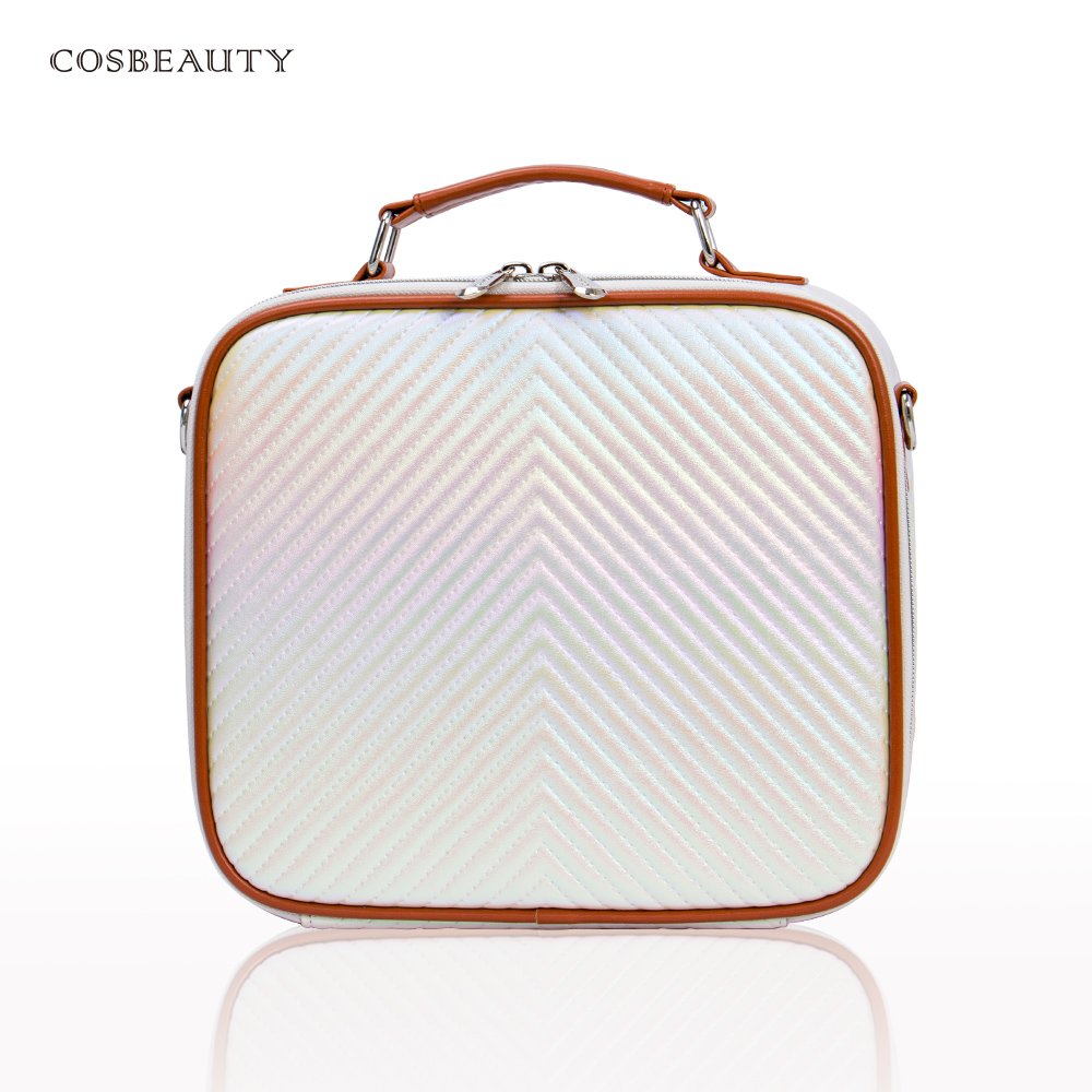 PU Leather Portable Makeup Toiletry Wash Bag Factory OEM Travel Hollow OuKnitted Cosmetic Clutch Pouch Bag For Lady