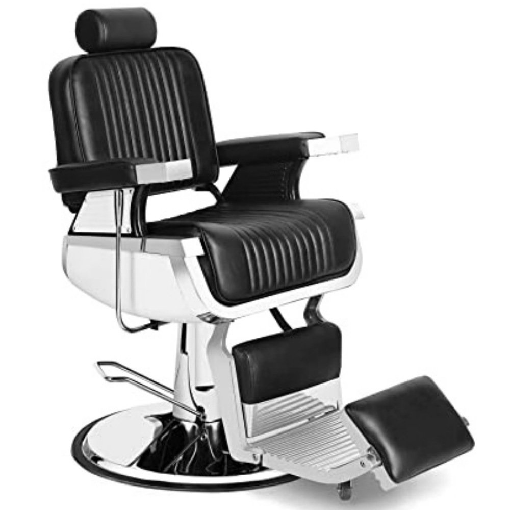 Modern High Quality Luxury Leather Black Beauty Hair Portable Barber Shop Metal Salon Men Barber Chair