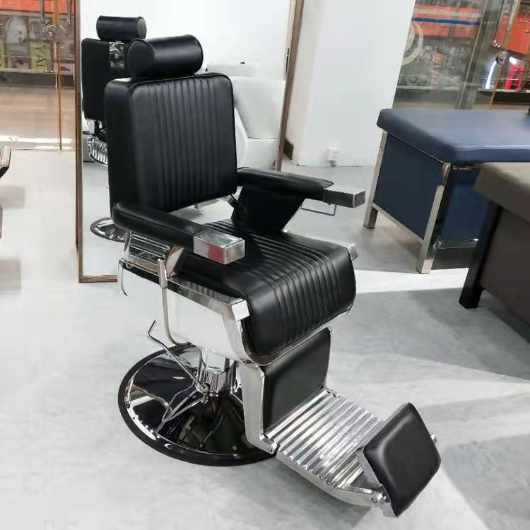 Modern High Quality Luxury Leather Black Beauty Hair Portable Barber Shop Metal Salon Men Barber Chair