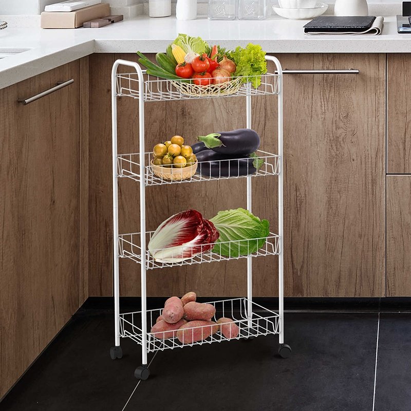 Hair Salon Metal 4 Tier Trolley Cart Bath Shower Laundry Makeup Organizer Trolley Kitchen Vegetable Storage Cart Trolley
