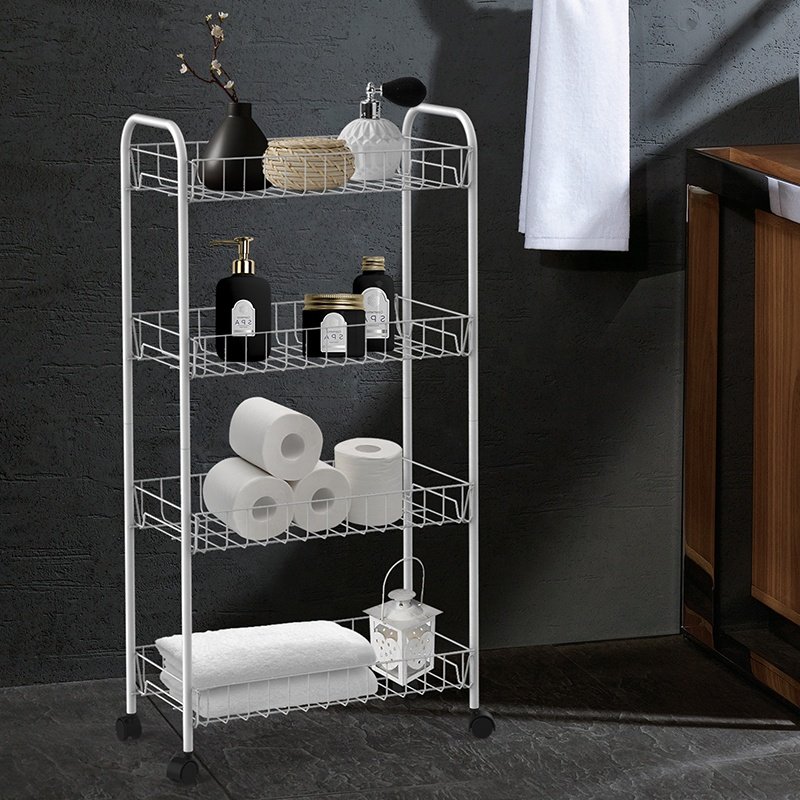 Hair Salon Metal 4 Tier Trolley Cart Bath Shower Laundry Makeup Organizer Trolley Kitchen Vegetable Storage Cart Trolley