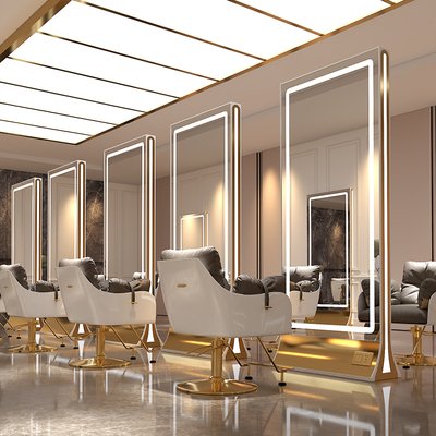 Hot Sale Barber Salon Furniture Mirror With Led Light Wall Mounted Hairdressing Styling Salon Mirror Station with Barber Chairs