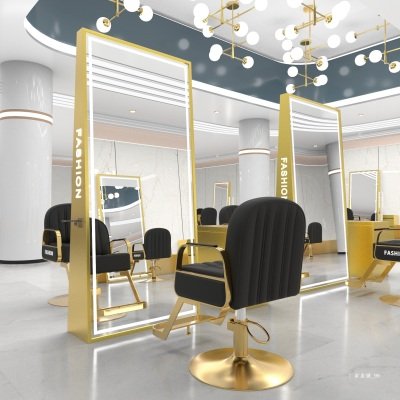 Hot Sale Barber Salon Furniture Mirror With Led Light Wall Mounted Hairdressing Styling Salon Mirror Station with Barber Chairs