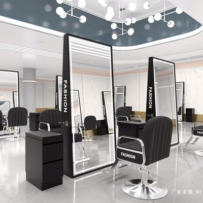 Hot Sale Barber Salon Furniture Mirror With Led Light Wall Mounted Hairdressing Styling Salon Mirror Station with Barber Chairs