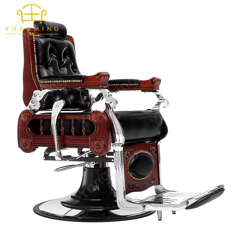 Antique style beauty hair salon furniture black leather styling chair gold base barber chair group