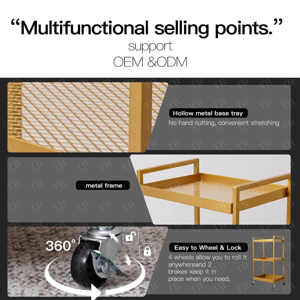 Turri Metal Gold Hairdressing Trolley Salon Furniture Equipment Massage Studio Beauty Trolley Cart Rolling Salon Trolley