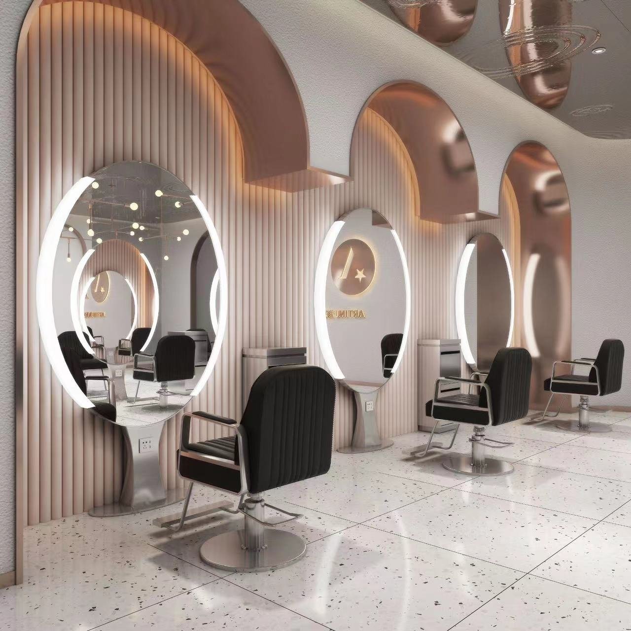 Diant high quality salon furniture gold frame double side salon mirrors station styling mirror barber shop mirror with charger