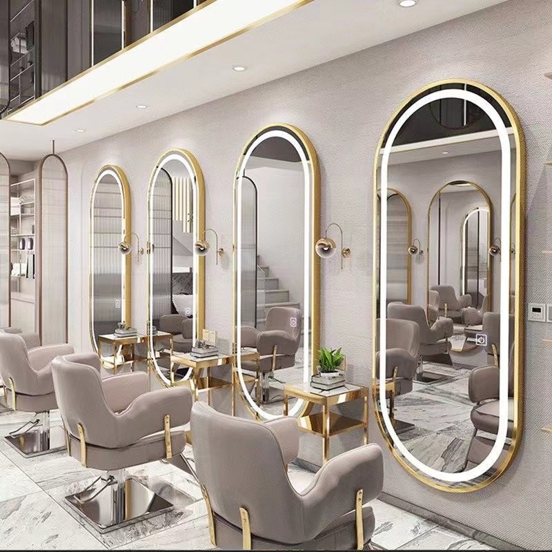 Diant high quality salon furniture gold frame double side salon mirrors station styling mirror barber shop mirror with charger