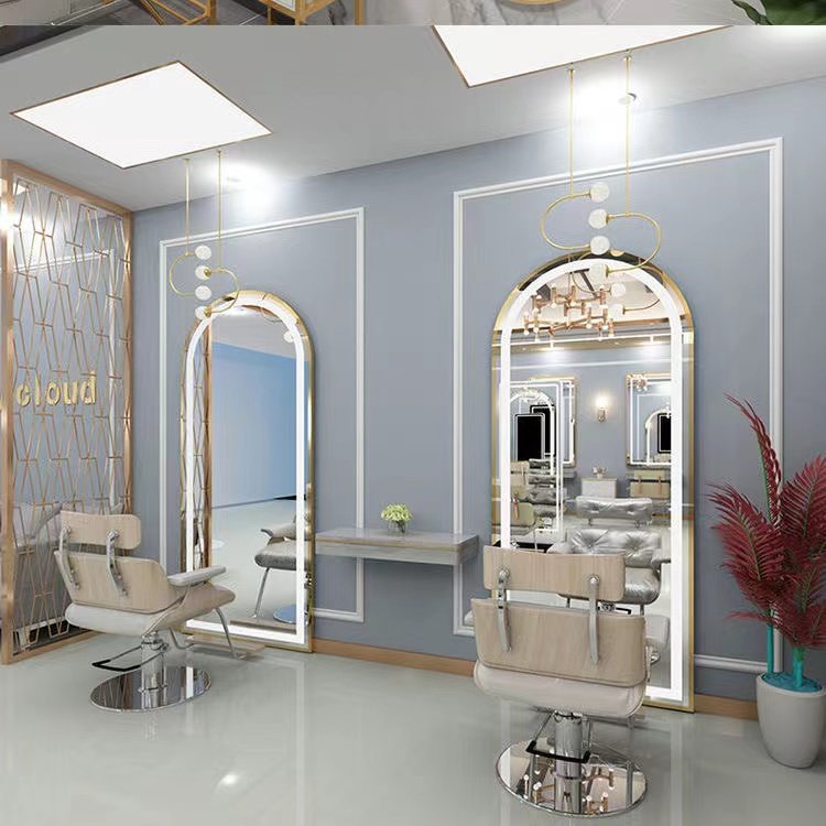 Diant high quality salon furniture gold frame double side salon mirrors station styling mirror barber shop mirror with charger