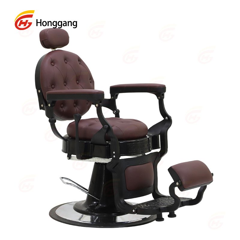 High-Quality Hydraulic Barber Chair with Brown and Grey Synthetic Leather, Perfect for Men Grooming