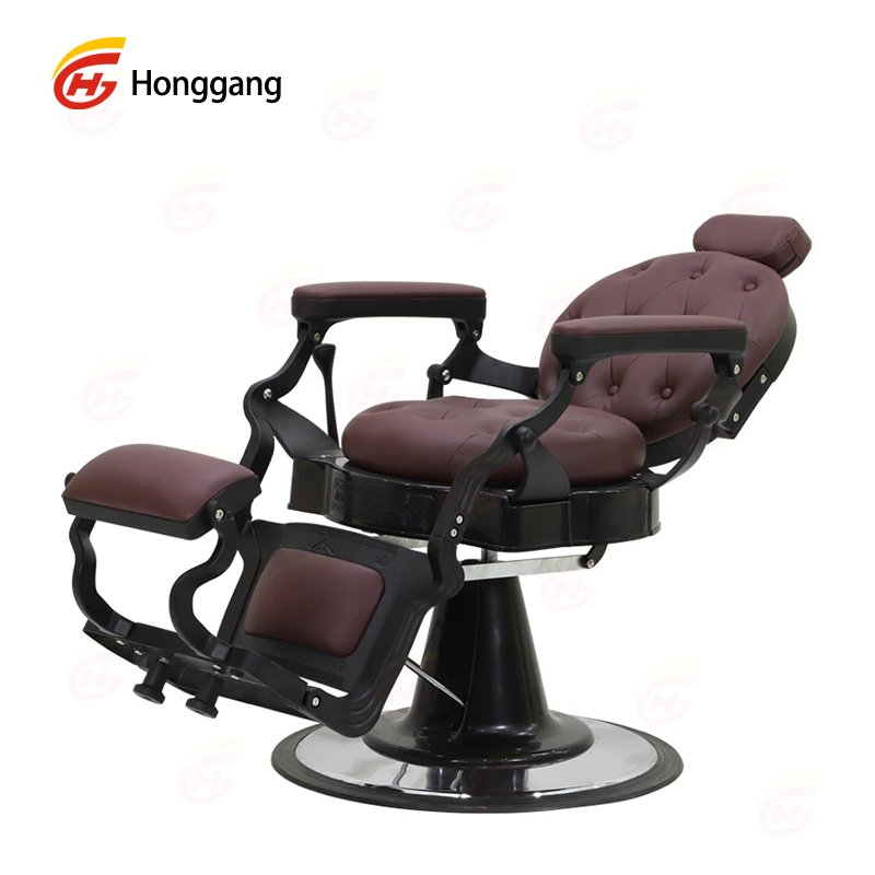 High-Quality Hydraulic Barber Chair with Brown and Grey Synthetic Leather, Perfect for Men Grooming