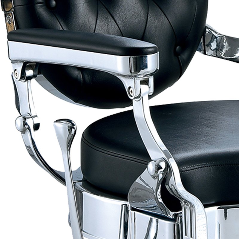 Modern Barber Shop Black Leather Haircut Chair Aluminum Handrail Vintage Barber Recline Chair