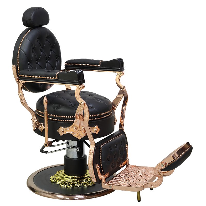 Vintage Style Luxury Black Leather With Gold Frame Barber Chair For Sale retro barber chair