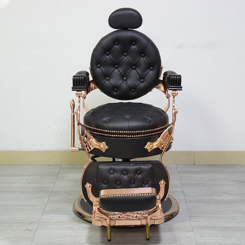Vintage Style Luxury Black Leather With Gold Frame Barber Chair For Sale retro barber chair