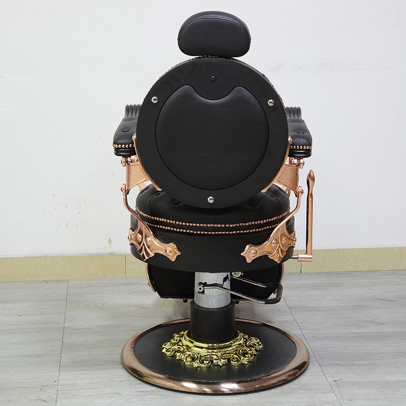Vintage Style Luxury Black Leather With Gold Frame Barber Chair For Sale retro barber chair