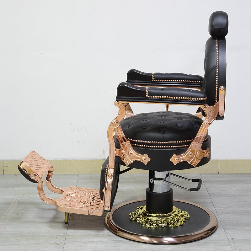 Vintage Style Luxury Black Leather With Gold Frame Barber Chair For Sale retro barber chair