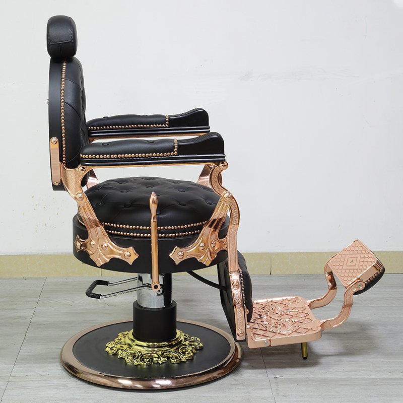 Vintage Style Luxury Black Leather With Gold Frame Barber Chair For Sale retro barber chair