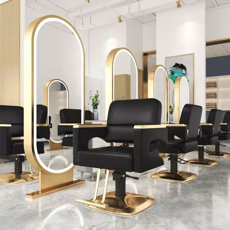 High-End Hair Salon Furniture Armchair Can Rotate And Lift Stainless Steel Black Metal Barber Chair