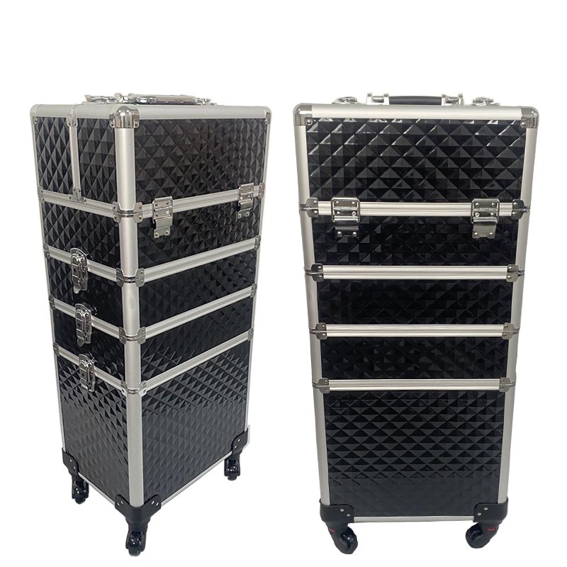 Professional Makeup Case Trolley Aluminum Cosmetic Train Case with Wheel Beauty Salon Makeup Case