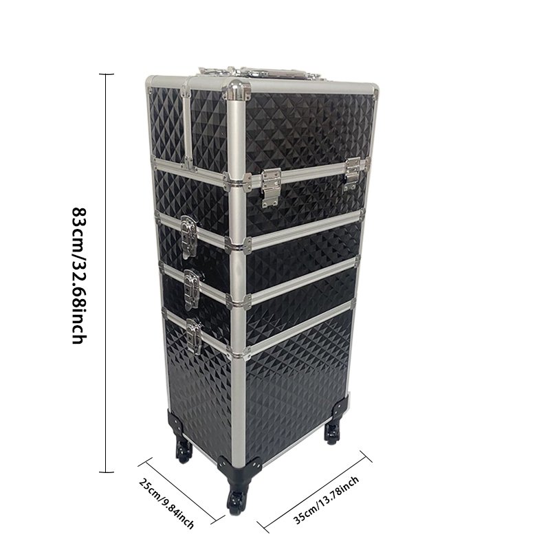 Professional Makeup Case Trolley Aluminum Cosmetic Train Case with Wheel Beauty Salon Makeup Case