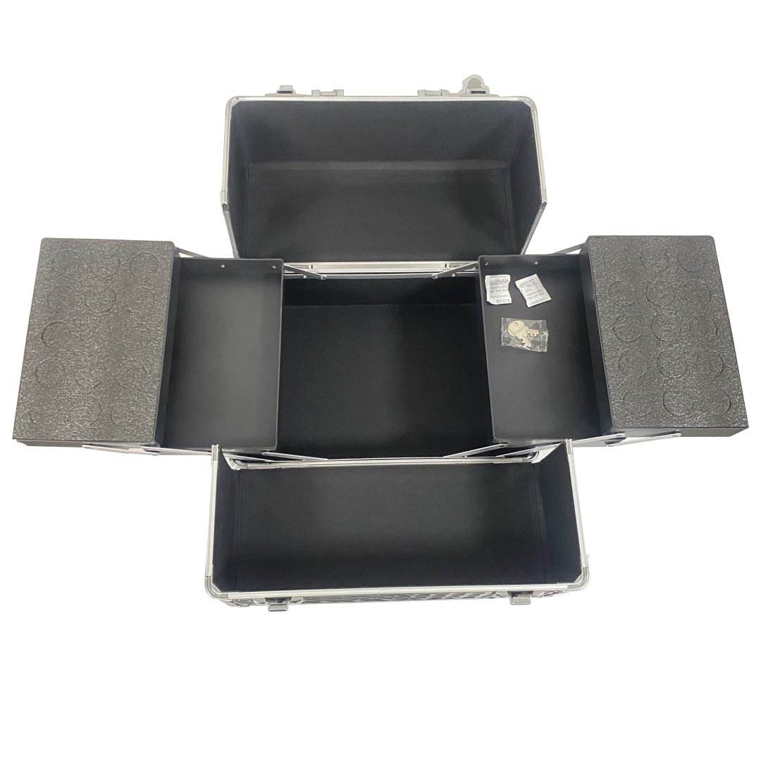 Professional Makeup Case Trolley Aluminum Cosmetic Train Case with Wheel Beauty Salon Makeup Case