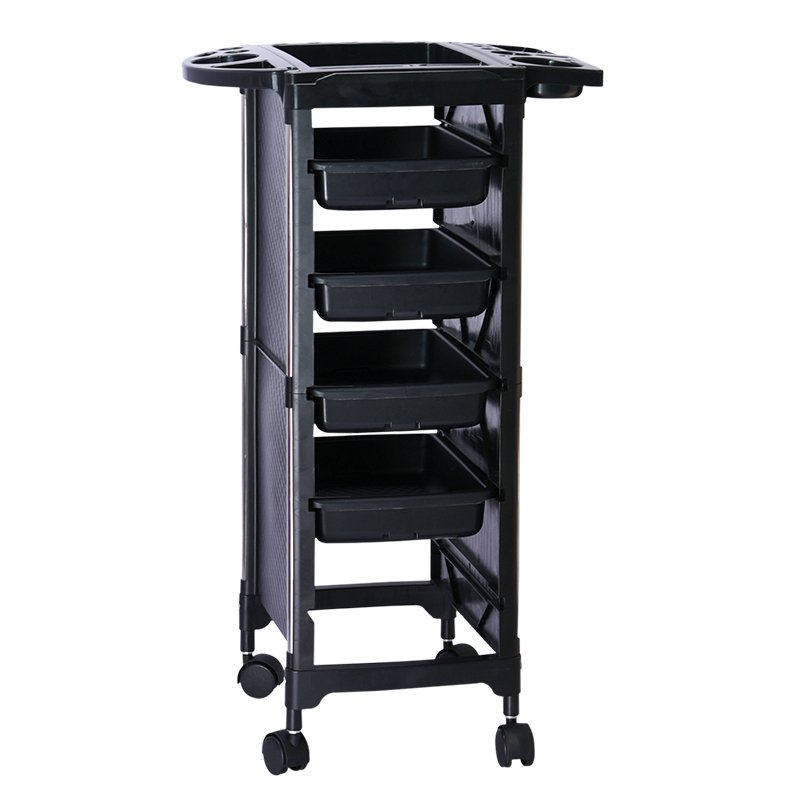 Wholesale Lockable Black Barber Trolley with Wheels Salon Furniture for Spa Home Living Room Hotel Hospital Made of Plastic