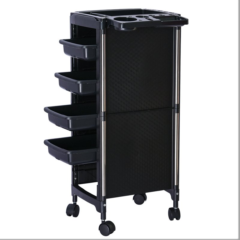 Wholesale Lockable Black Barber Trolley with Wheels Salon Furniture for Spa Home Living Room Hotel Hospital Made of Plastic
