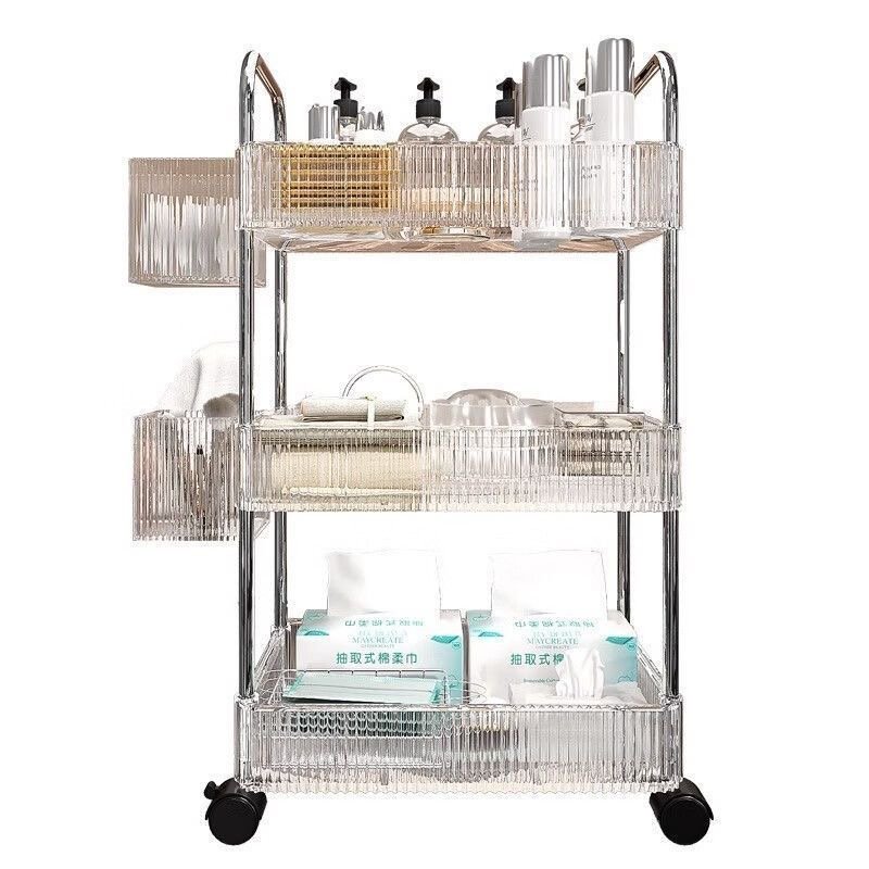 High-end Beauty Salon Barber Shop Cart Acrylic Transparent Tool Cart Instrument Base Storage Shelf Light Luxury Private Custom