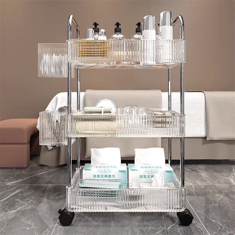 High-end Beauty Salon Barber Shop Cart Acrylic Transparent Tool Cart Instrument Base Storage Shelf Light Luxury Private Custom