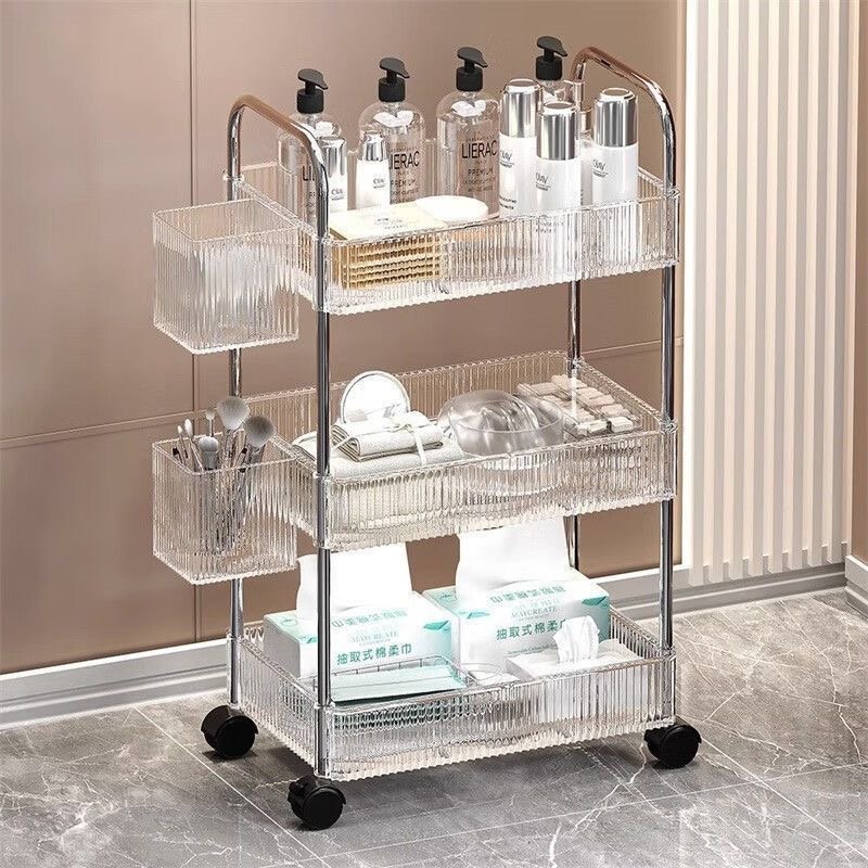 High-end Beauty Salon Barber Shop Cart Acrylic Transparent Tool Cart Instrument Base Storage Shelf Light Luxury Private Custom