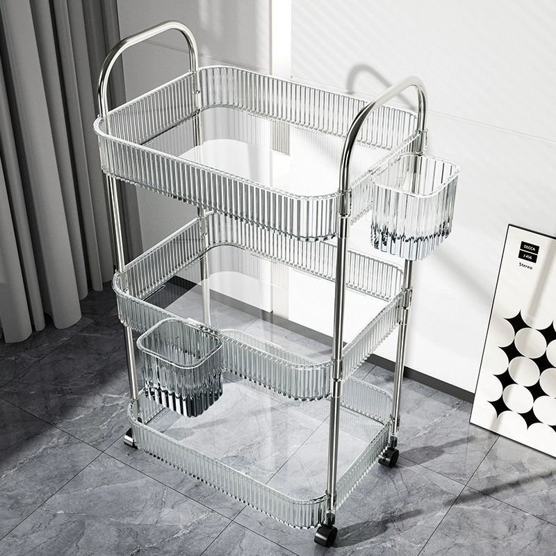 High-end Beauty Salon Barber Shop Cart Acrylic Transparent Tool Cart Instrument Base Storage Shelf Light Luxury Private Custom